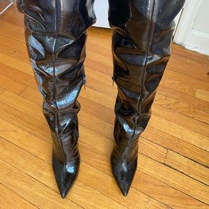 Over the knee black pleather boots